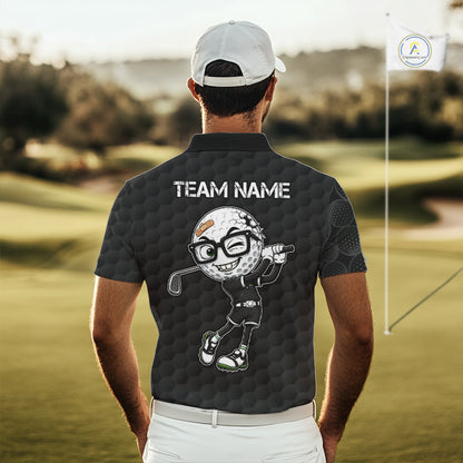 Funny Golfer Polos Team Outfits Black Golf Ball Pattern Jerseys For Men, Best Mens Golf Shirts NYN3316