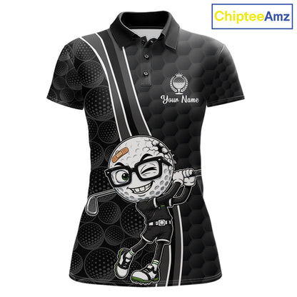 Black polo shirt with golf ball and club design