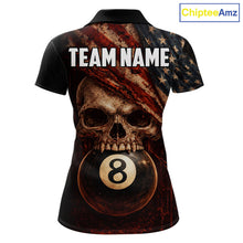Load image into Gallery viewer, Grunge Vintage US Flag Skull Pool 8 Ball Women's Billiard Shirt Custom Retro Billiard Team Attire NYN2563
