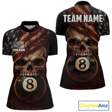 Load image into Gallery viewer, Grunge Vintage US Flag Skull Pool 8 Ball Women's Billiard Shirt Custom Retro Billiard Team Attire NYN2563