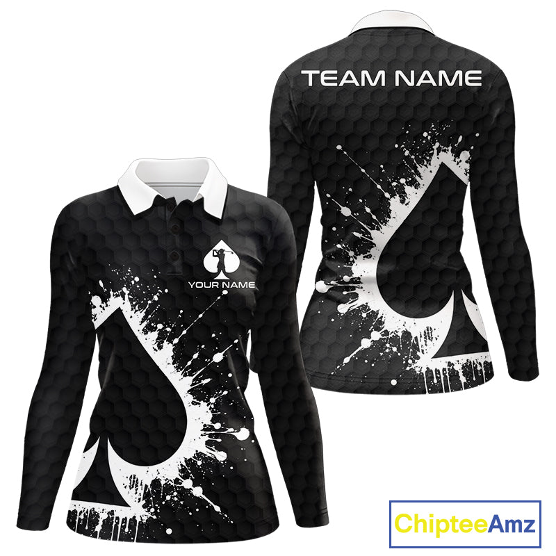 Poker splatter golf polo long sleeve shirt for women custom name golf team apparel
