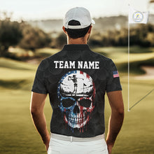 Load image into Gallery viewer, Mens US Flag Golf Polo Shirts Custom Black Golf Ball Pattern American Skull Golf Team Outfits NYN3327