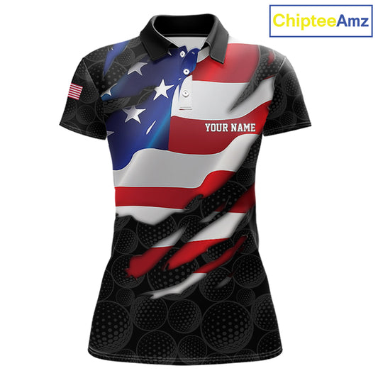 Black golf ball American skull golf polo shirt for women patriotic team outfit