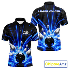 Load image into Gallery viewer, Thunder Bowling Ball And Pins Bowling Polo Shirt For Men Custom Blue Lightning Team Bowling League Jersey Personalized Bowler Apparel