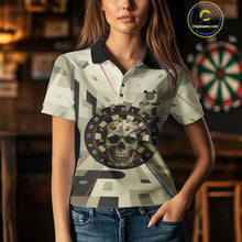 Load image into Gallery viewer, Geometric Dartboard Beige Skull Custom Women Polo Dart Shirt Gifts For Dart Players NYN1767