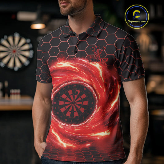 Black & Red Storm Lightning Dartboard Custom Mens Polo Dart Shirt Halftone Dart Jerseys NYN1775