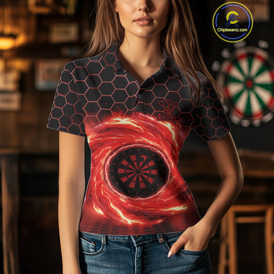 Black & Red Storm Lightning Dartboard Custom Women Polo Dart Shirt Halftone Dart Jerseys NYN1775
