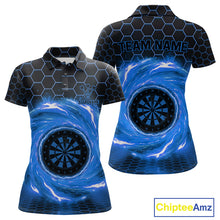 Load image into Gallery viewer, Black &amp; Blue Storm Lightning Dartboard Custom Women Polo Dart Shirt Halftone Dart Jerseys NYN1776