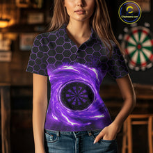 Load image into Gallery viewer, Black &amp; Purple Storm Lightning Dartboard Custom Women Polo Dart Shirt Halftone Dart Jerseys NYN1777