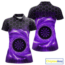 Load image into Gallery viewer, Black &amp; Purple Storm Lightning Dartboard Custom Women Polo Dart Shirt Halftone Dart Jerseys NYN1777