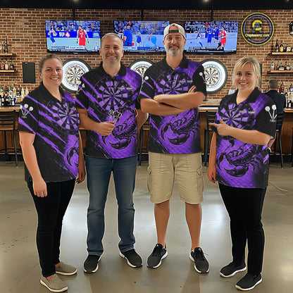 Black And Purple Grunge Scorpion Custom Funny Darts Polo Shirts Women Dart Team Jerseys NYN2274