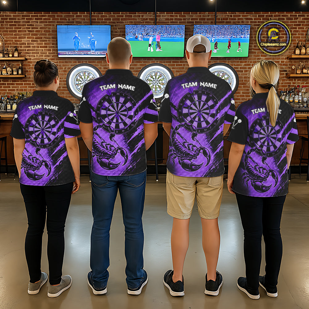 Black And Purple Grunge Scorpion Custom Funny Darts Polo Shirts Women Dart Team Jerseys NYN2274