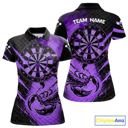 Black And Purple Grunge Scorpion Custom Funny Darts Polo Shirts Women Dart Team Jerseys NYN2274