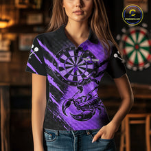 Load image into Gallery viewer, Black And Purple Grunge Scorpion Custom Funny Darts Polo Shirts Women Dart Team Jerseys NYN2274