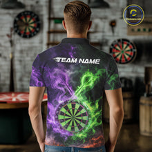 Load image into Gallery viewer, Green And Purple Flames Dartboard &amp; Arrow Men Darts Team Shirt Personalized Dart Polo Jerseys NYN2572