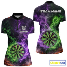 Load image into Gallery viewer, Green And Purple Flames Dartboard &amp; Arrow Women Darts Team Shirt Personalized Dart Quarter-Zip Jerseys NYN2572