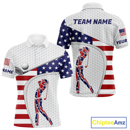 American Flag Patriot Personalized Golf White Mens Golf Polo Shirts Custom Name Golf Gifts NYN3148