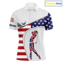 Load image into Gallery viewer, American Flag Patriot Personalized Golf White Mens Golf Polo Shirts Custom Name Golf Gifts NYN3148