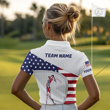 Load image into Gallery viewer, American Flag Patriot Personalized Golf White Womens Golf Polo Shirts Custom Name Golf Gifts NYN3148