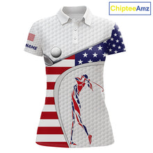 Load image into Gallery viewer, American Flag Patriot Personalized Golf White Womens Golf Polo Shirts Custom Name Golf Gifts NYN3148