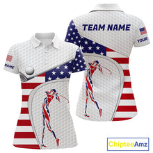 Load image into Gallery viewer, American Flag Patriot Personalized Golf White Womens Golf Polo Shirts Custom Name Golf Gifts NYN3148