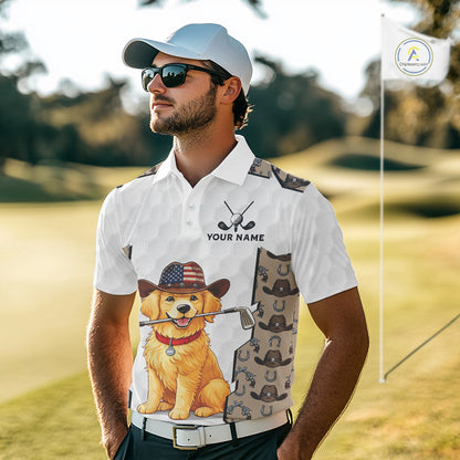 Personalized Cowboy Pattern White Golf Ball Mens Golden Golf Polo Shirts Custom Name Golf Gifts NYN3151