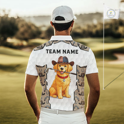 Personalized Cowboy Pattern White Golf Ball Mens Golden Golf Polo Shirts Custom Name Golf Gifts NYN3151