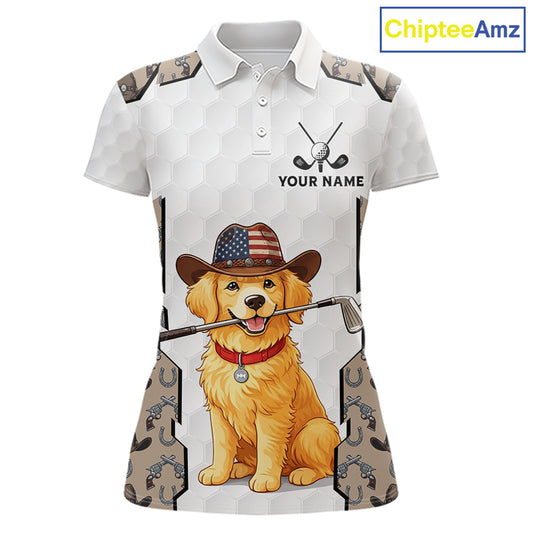 Personalized Cowboy Pattern White Golf Ball Womens Golden Golf Polo Shirts Custom Name Golf Gifts NYN3151