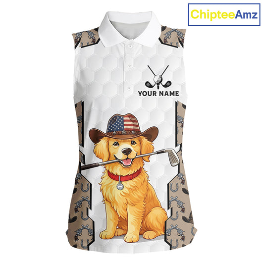 Cowboy Pattern White Golf Ball Womens Golden Golf Sleeveless Polo Shirts Custom Name Golf Gifts NYN3151