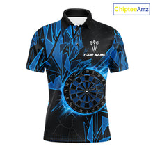 Load image into Gallery viewer, Blue broken glass dartboard lightning dart shirt for men custom dart jersey