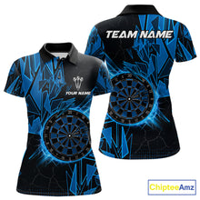 Load image into Gallery viewer, Blue broken glass dartboard lightning dart shirt for women custom dart jersey