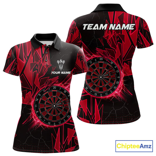 Red broken glass dartboard lightning dart polo shirt for women custom dart clothing