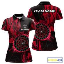Load image into Gallery viewer, Red broken glass dartboard lightning dart polo shirt for women custom dart clothing