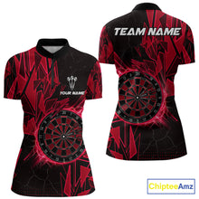 Load image into Gallery viewer, Red broken glass dartboard lightning dart quarter-zip shirt for women custom dart clothing