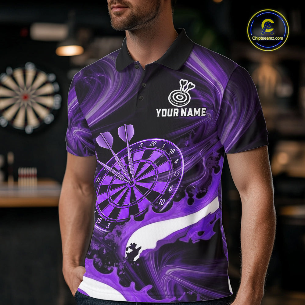 White And Purple Smoking Men Dart Polo & 1/4-Zip Shirt Custom Splatter Dart Team Clothing NYN3341