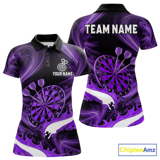 White and purple smoking dart polo shirt custom splatter dart team clothing for women