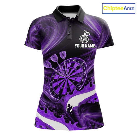 White and purple smoking dart polo shirt custom splatter dart team clothing for women