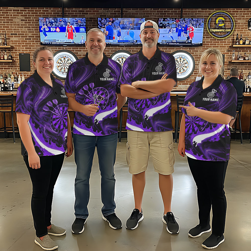 White And Purple Smoking Men Dart Polo & 1/4-Zip Shirt Custom Splatter Dart Team Clothing NYN3341