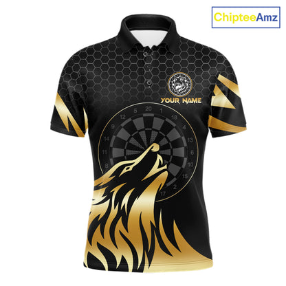 Black And Gold Horror Wolf Dart Shirts For Men Custom Thunder Dartboard Dart Team Name Jerseys NYN3625