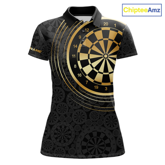 Black & Gold Gradient Dartboard Womens Dart Polo Quarter Zip Shirts Custom Team Name Dart Jerseys NYN3630