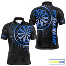 Load image into Gallery viewer, Black &amp; Blue Gradient Dartboard Mens Dart Polo Quarter Zip Shirts Custom Team Name Dart Jerseys NYN3631