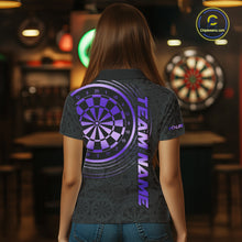 Load image into Gallery viewer, Black &amp; Purple Gradient Dartboard Womens Dart Polo Quarter Zip Shirts Custom Team Name Dart Jerseys NYN3632