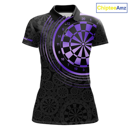 Black & Purple Gradient Dartboard Womens Dart Polo Quarter Zip Shirts Custom Team Name Dart Jerseys NYN3632