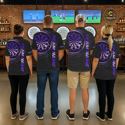 Black & Purple Gradient Dartboard Womens Dart Polo Quarter Zip Shirts Custom Team Name Dart Jerseys NYN3632
