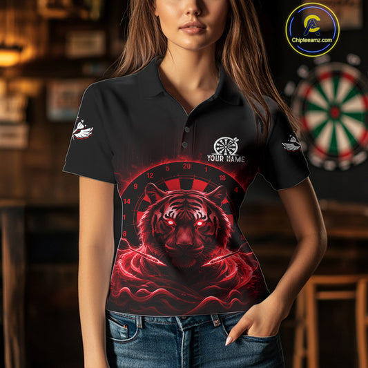 Black And Red Smokes Tiger Dartboard Custom Mens Polo Dart Shirt Funny Dart Jerseys NYN1783