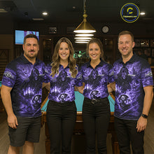 Load image into Gallery viewer, Fire Flames Purple Grim Reaper Skull 8 Ball Pool Men Billiard Shirt Personalized Billiard Team Names NYN2736