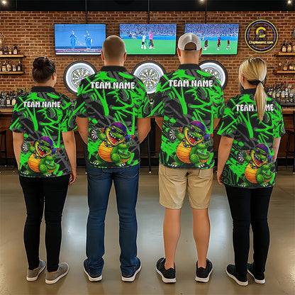 Green Grafffiti Play Darts Polo & Quarter Zip Shirt Personalized Funny Crocodile Women Darts Jersey NYN2948