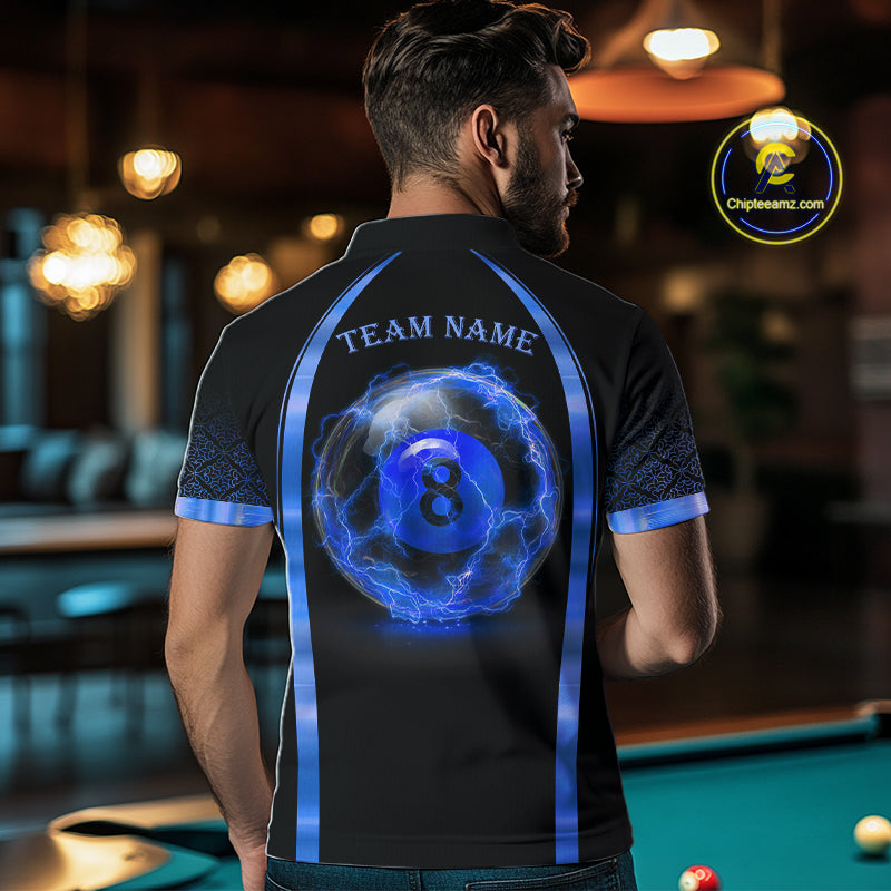 Black&Blue Thunder Lightning 8 Ball Pool Billiard Jerseys For Men Custom Billiard Team Shirt NYN3159