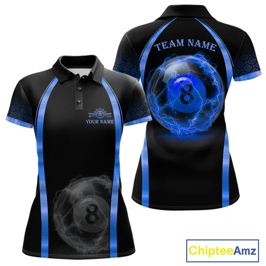Black&Blue Thunder Lightning 8 Ball Pool Billiard Jerseys For Women Custom Billiard Team Shirt NYN3159