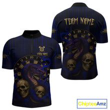 Load image into Gallery viewer, Blue Dripping Cobra Dartboard Custom Men's Quarter-Zip Darts Shirt Grunge Skull Darts Jersey NYN1798